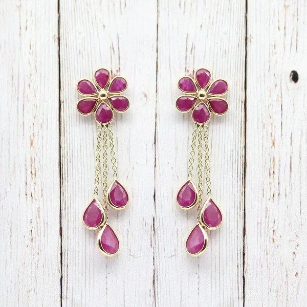Dainty Natural Ruby Flower Earrings