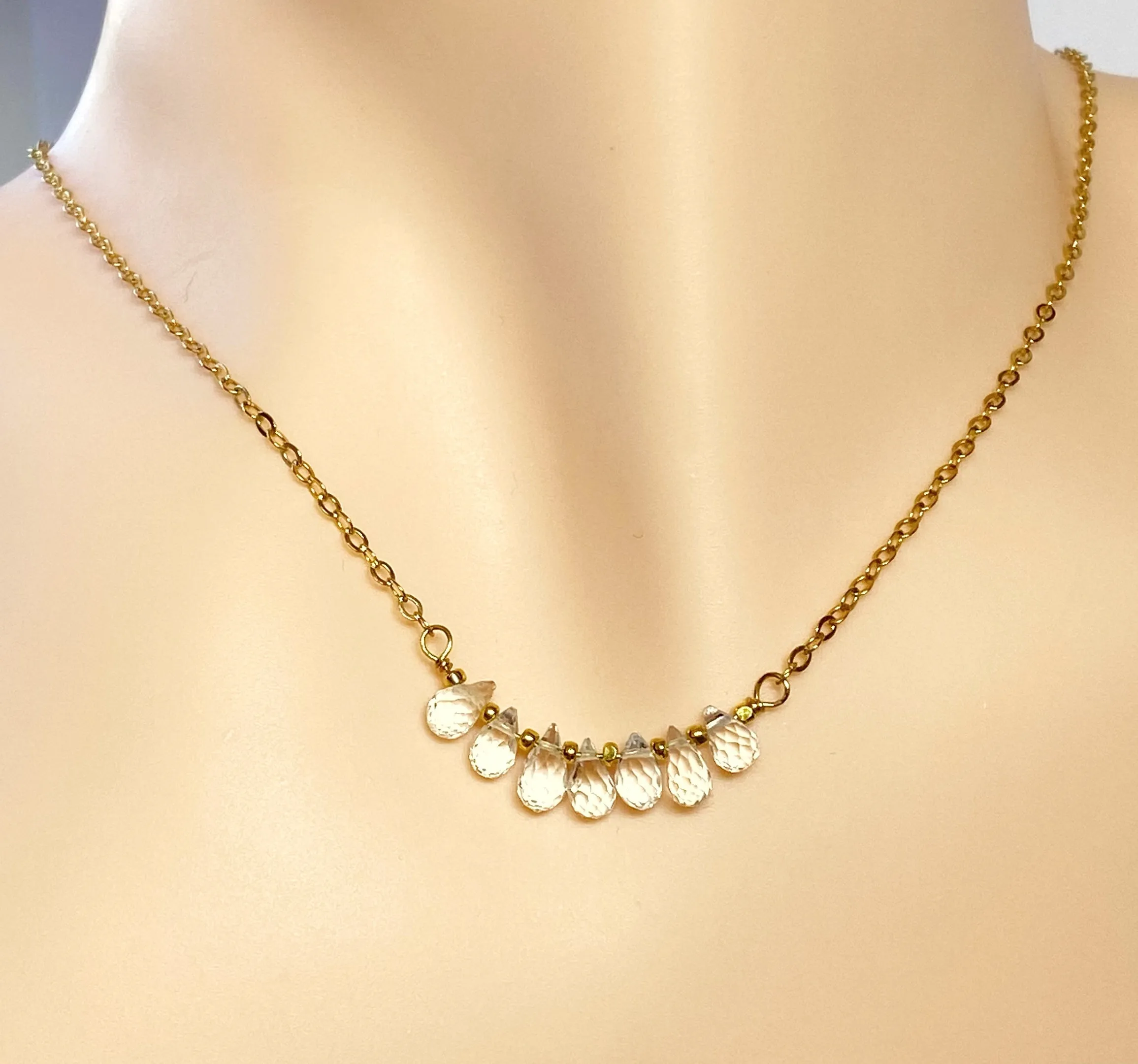 Dainty White Topaz, Tiny Gemstone, Bar Choker Necklace