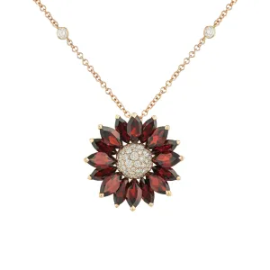 Daisy Medium Pendant in 18ct Rose Gold with Garnet and Diamonds