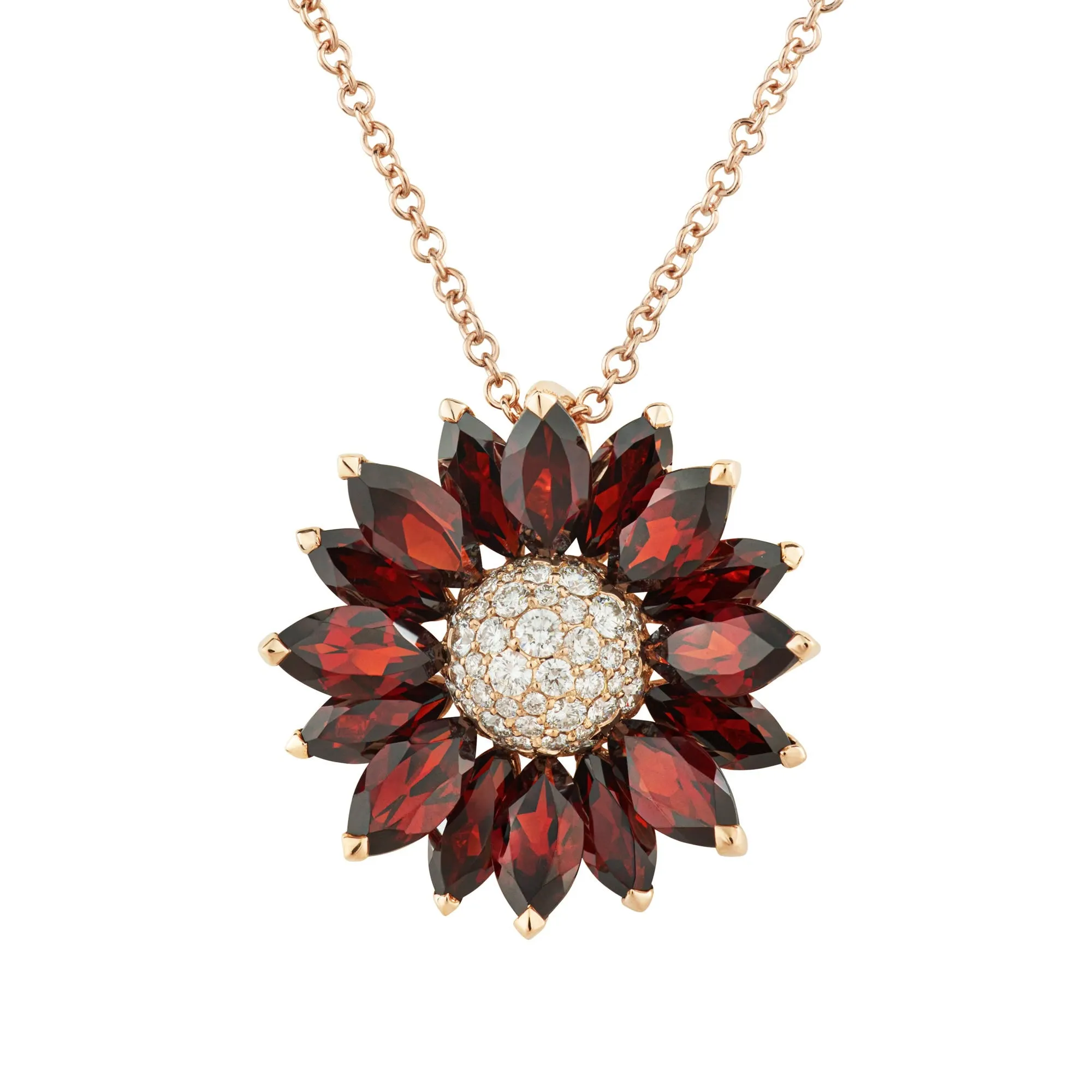 Daisy Medium Pendant in 18ct Rose Gold with Garnet and Diamonds