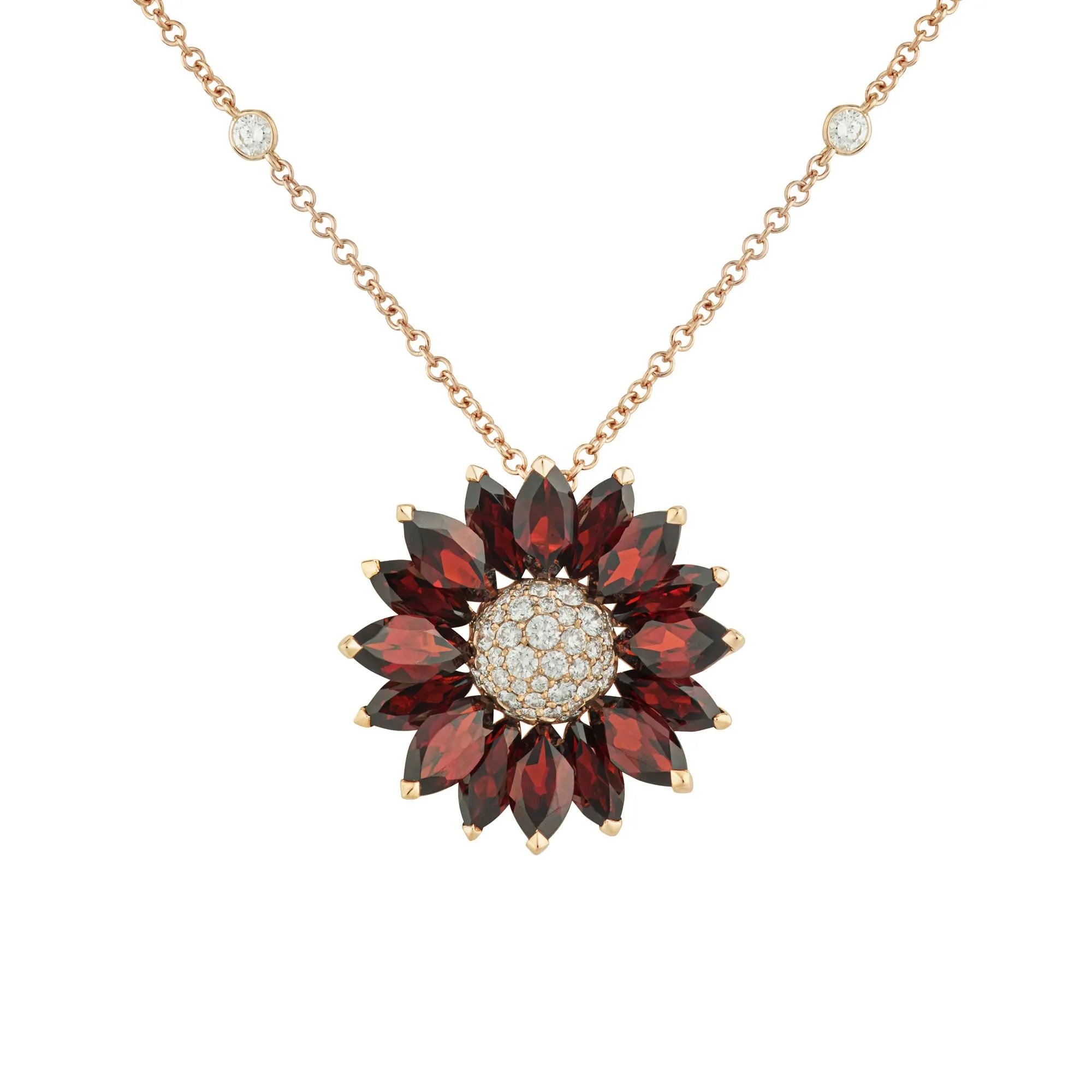 Daisy Medium Pendant in 18ct Rose Gold with Garnet and Diamonds