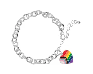 Daniel Quasar "Progress Pride" Heart Flag Chunky Charm Bracelets