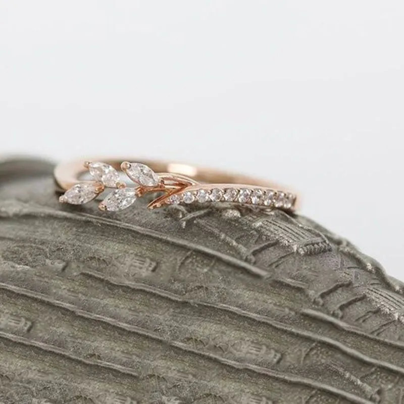 Danity Leaf Crystal Engagement Ring