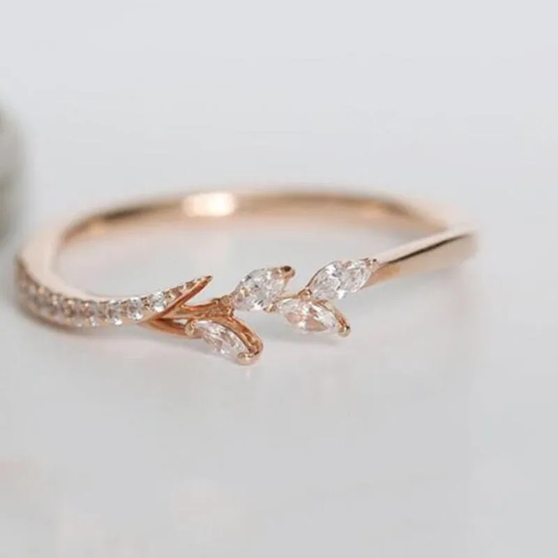 Danity Leaf Crystal Engagement Ring