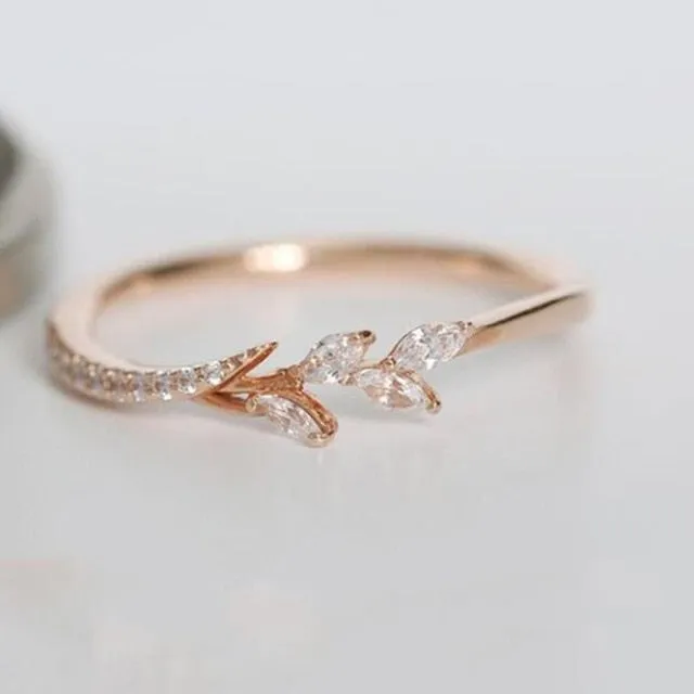 Danity Leaf Crystal Engagement Ring