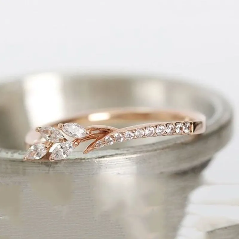 Danity Leaf Crystal Engagement Ring