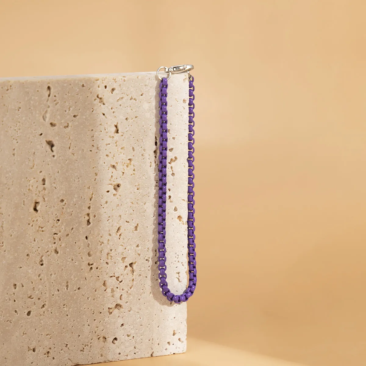 Dark Purple Enamel & Silver-Plated Chain Bracelet
