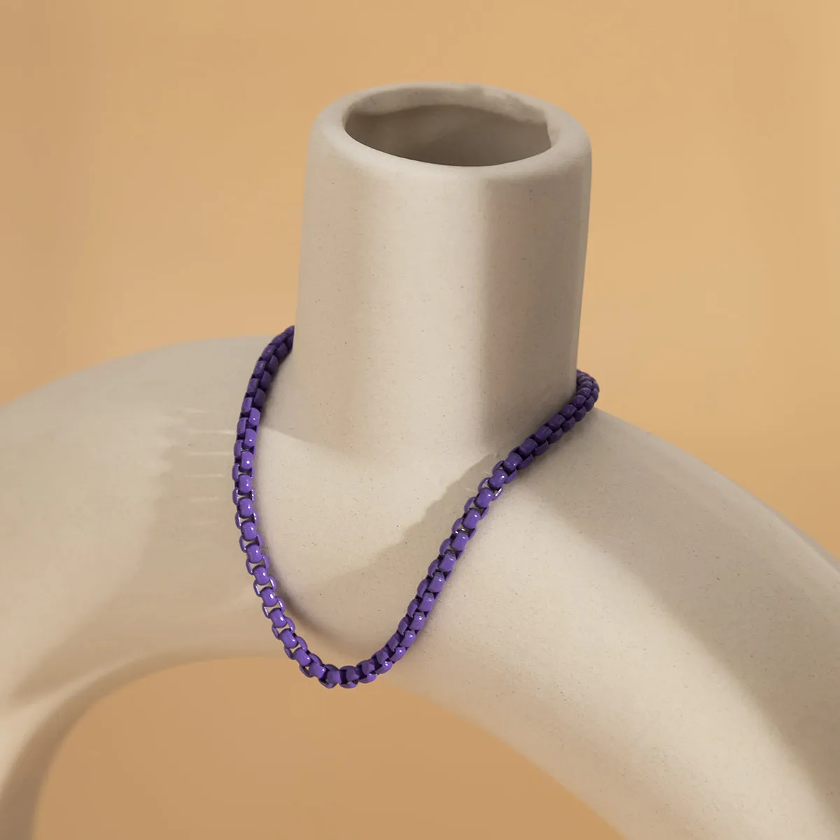 Dark Purple Enamel & Silver-Plated Chain Bracelet