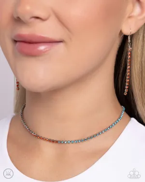 Dedicated Duo - Orange - and Blue Rhinestone Paparazzi Choker Necklace