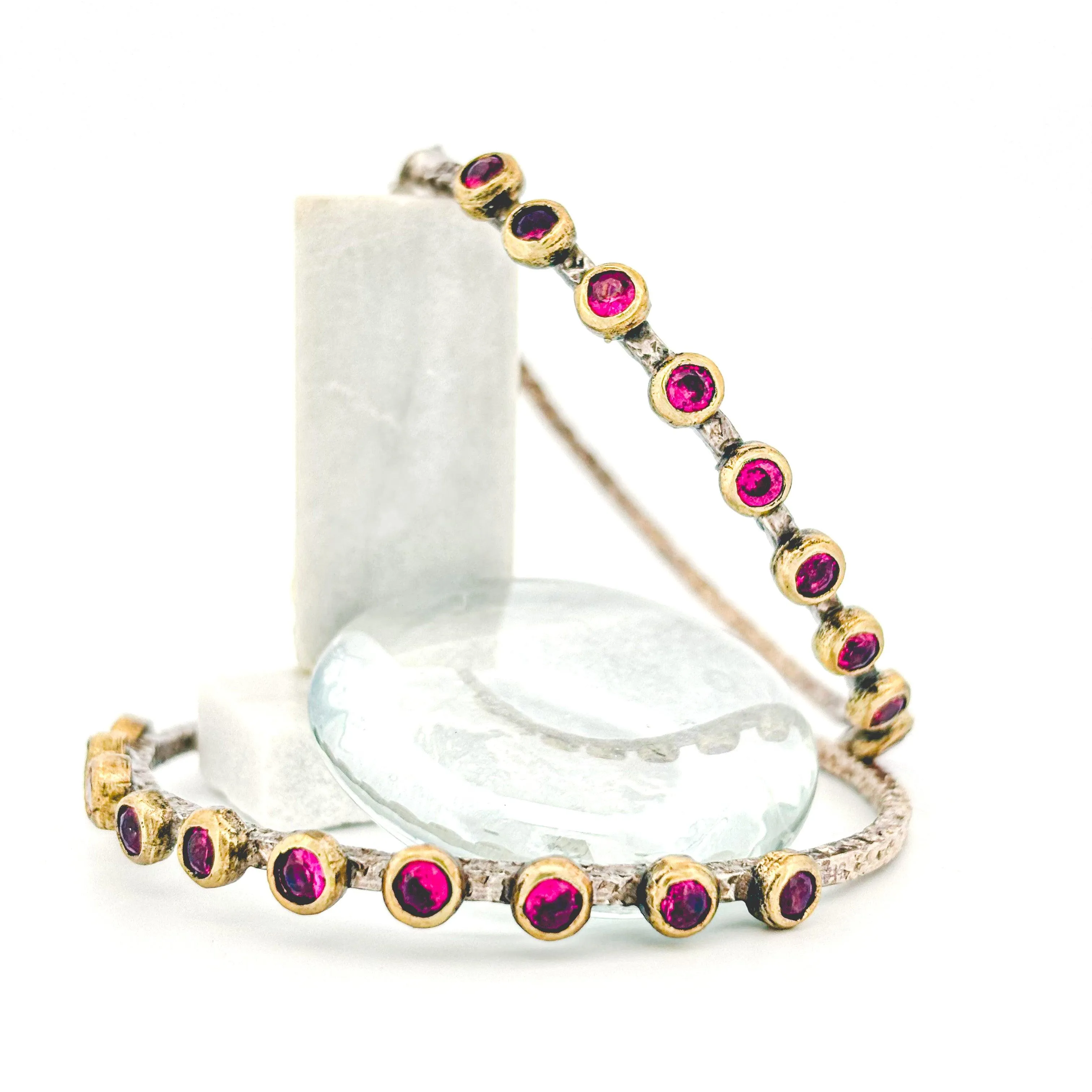 Designer Ruby Mixed Metal Silver Hoops
