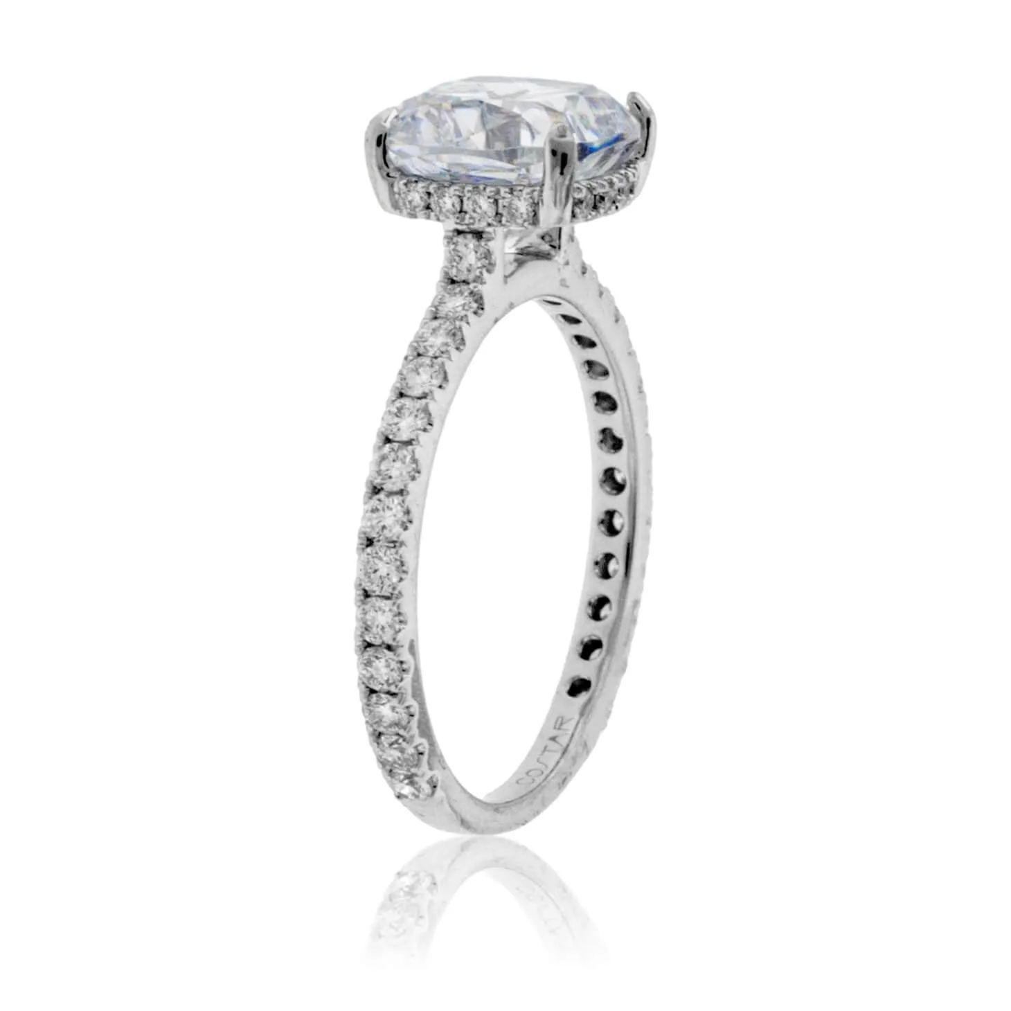 Diamond & Cushion CZ Center Stone Engagement Ring with Hidden Halo
