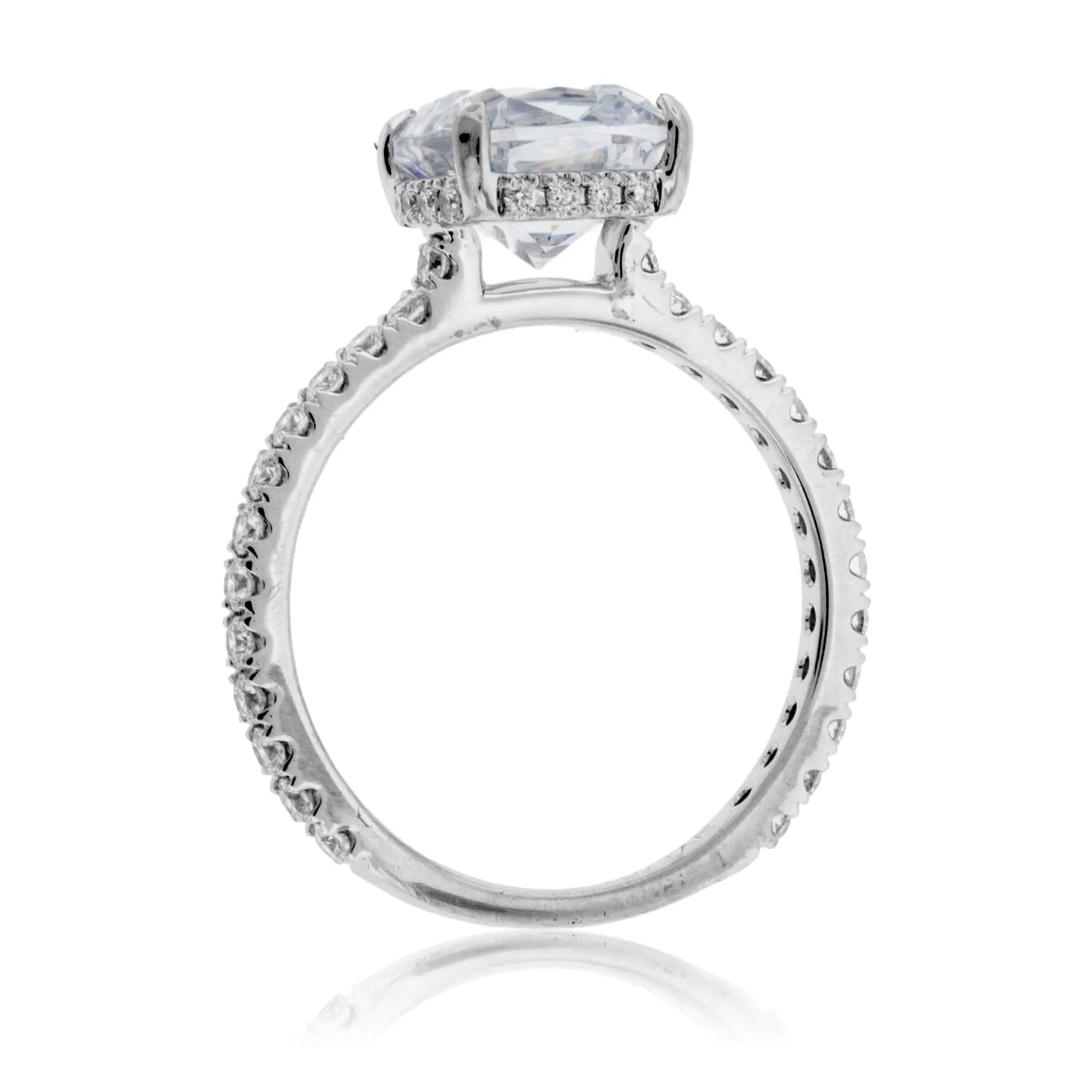 Diamond & Cushion CZ Center Stone Engagement Ring with Hidden Halo