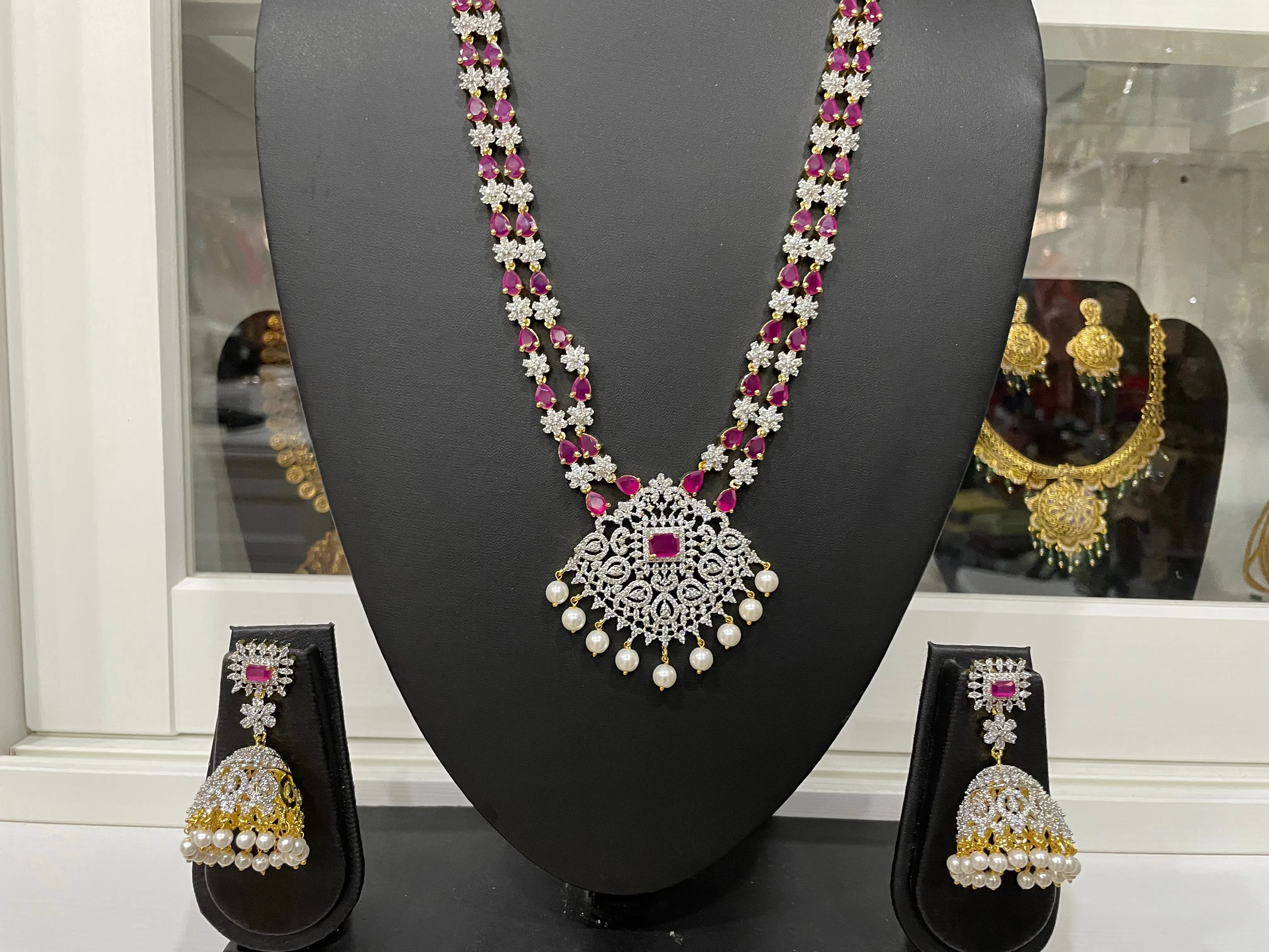 Diamond Finish  CZ Long Necklace Set