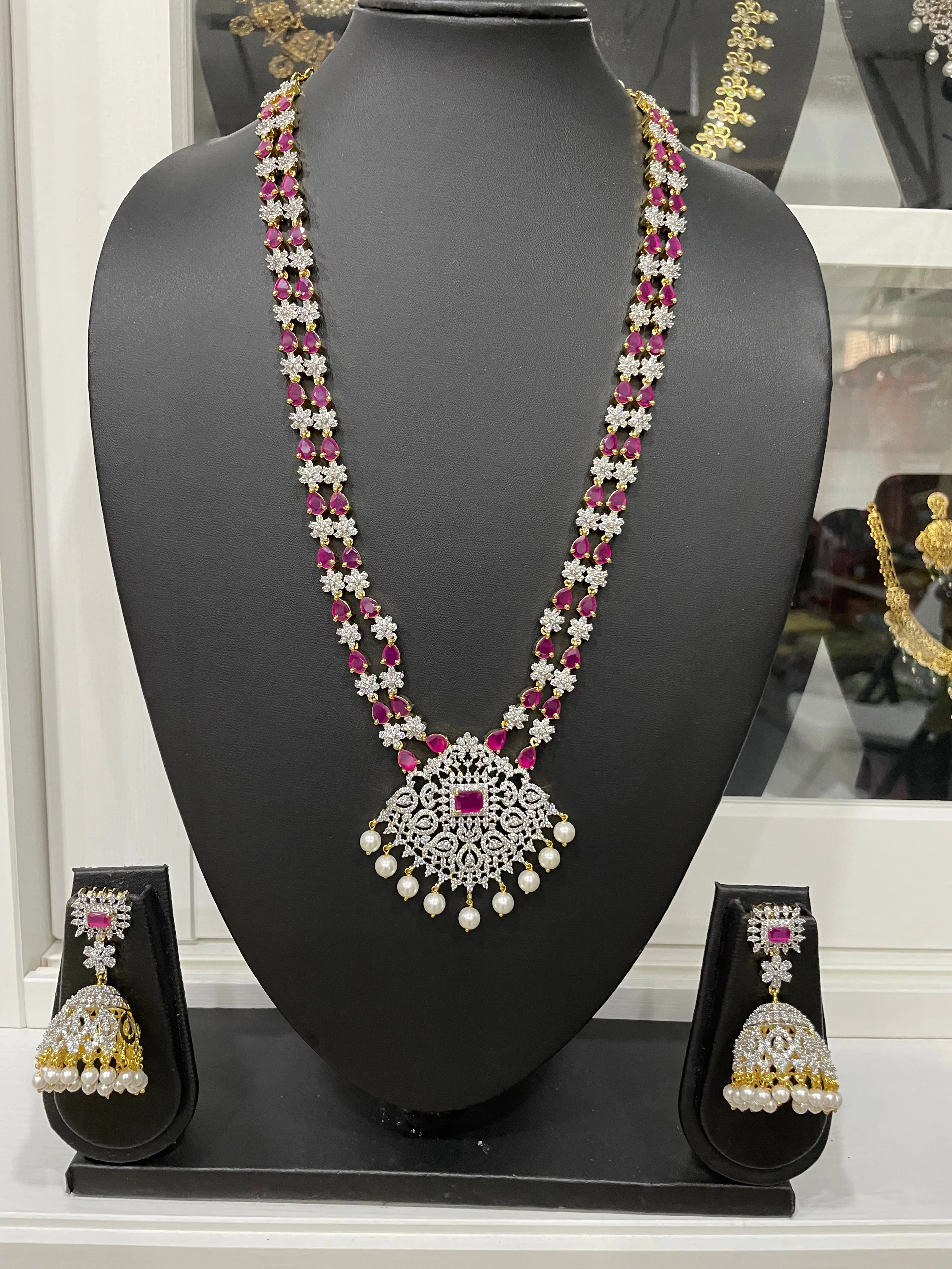 Diamond Finish  CZ Long Necklace Set