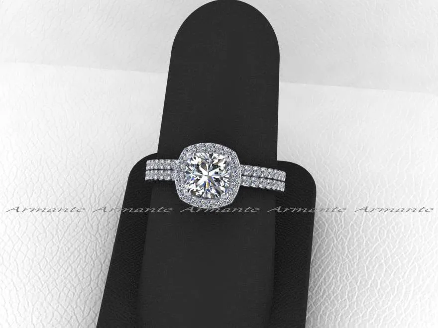Diamond Halo Bridal Ring Set Forever One Moissanite Rings