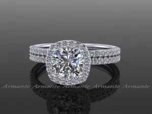 Diamond Halo Bridal Ring Set Forever One Moissanite Rings