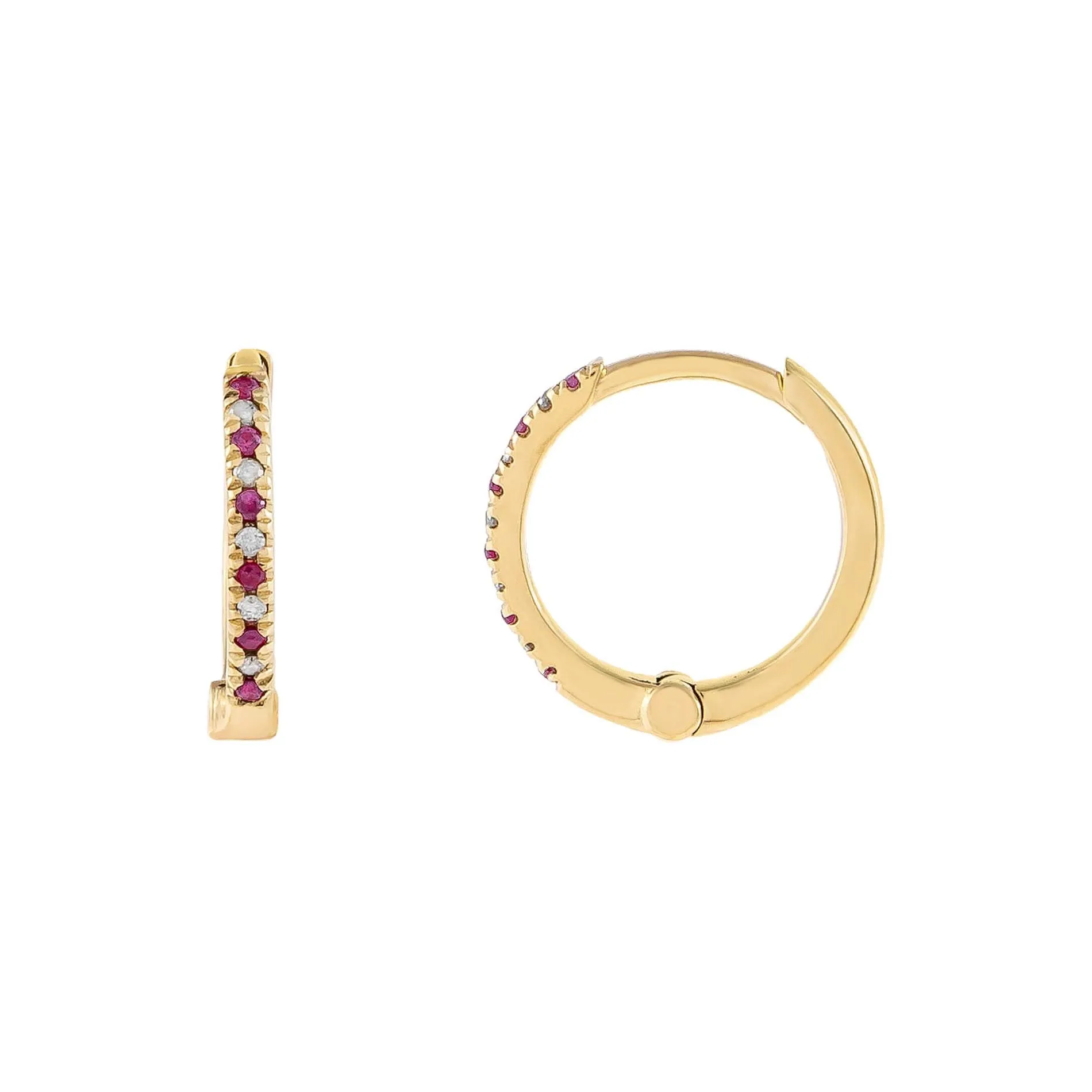 Diamond X Ruby Huggie Earring 14K