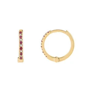 Diamond X Ruby Huggie Earring 14K