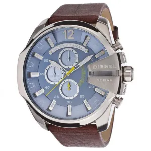 Diesel Chief Chronograph Light Blue Dial Brown Leather Men's Watch DZ4281