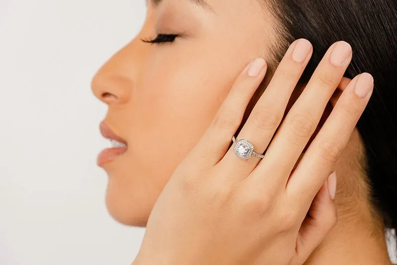 Double Halo Cushion Cut Lab-Grown Diamond Engagement Ring with 1.59 ct. (1.00 ct. center diamond)