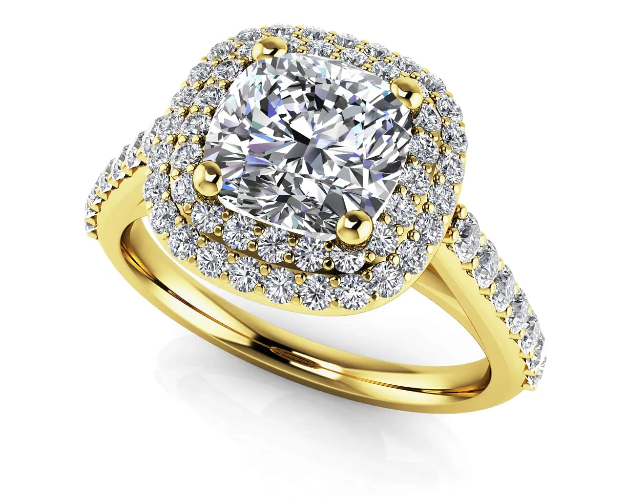 Double Halo Cushion Cut Lab-Grown Diamond Engagement Ring with 1.59 ct. (1.00 ct. center diamond)