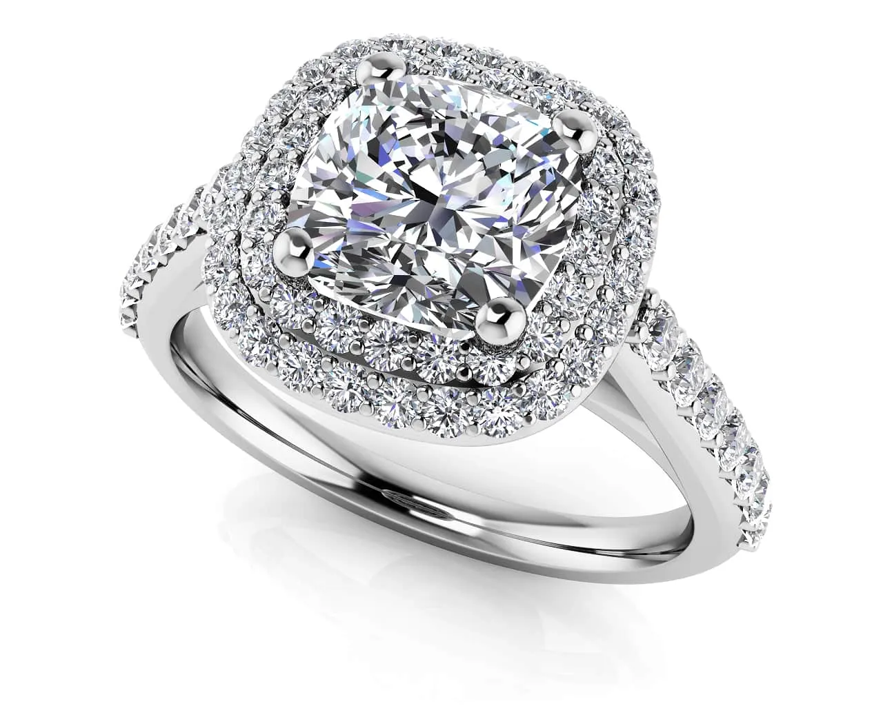 Double Halo Cushion Cut Lab-Grown Diamond Engagement Ring with 1.59 ct. (1.00 ct. center diamond)