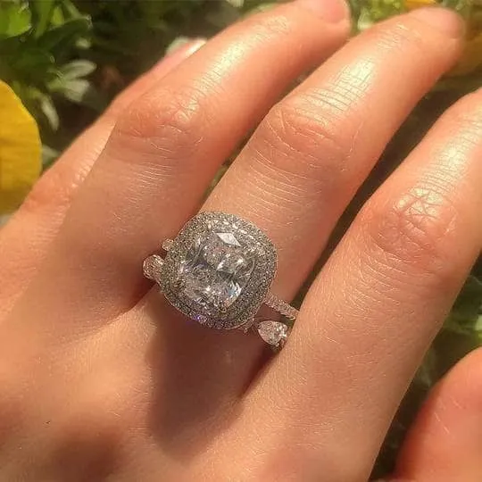 Double Halo Cushion Cut Wedding Ring Set In White Gold