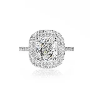 Double Halo Cushion Cut Wedding Ring Set In White Gold