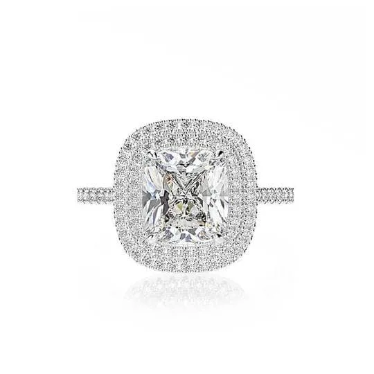 Double Halo Cushion Cut Wedding Ring Set In White Gold