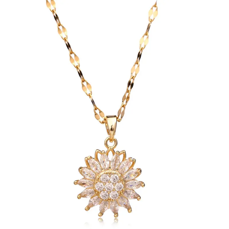 Double-layer Rotatable Sunflower Necklaces Chain Choker