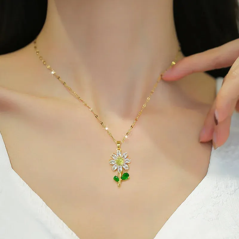 Double-layer Rotatable Sunflower Necklaces Chain Choker