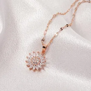 Double-layer Rotatable Sunflower Necklaces Chain Choker