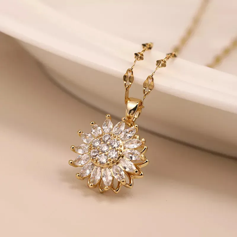 Double-layer Rotatable Sunflower Necklaces Chain Choker