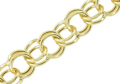Double Link Vintage Charm Bracelet in 14 Karat Yellow Gold