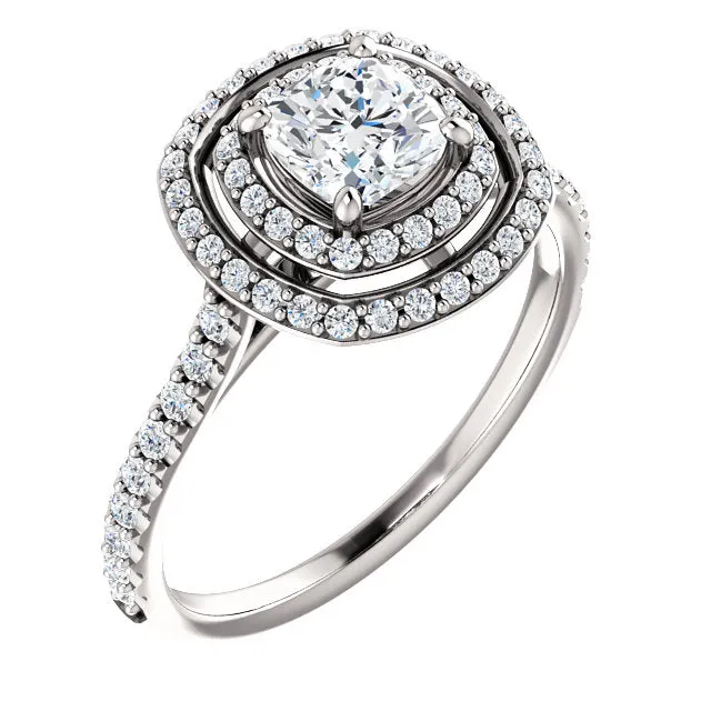 Double Row Diamond Cushion Halo for Cushion Center Halo