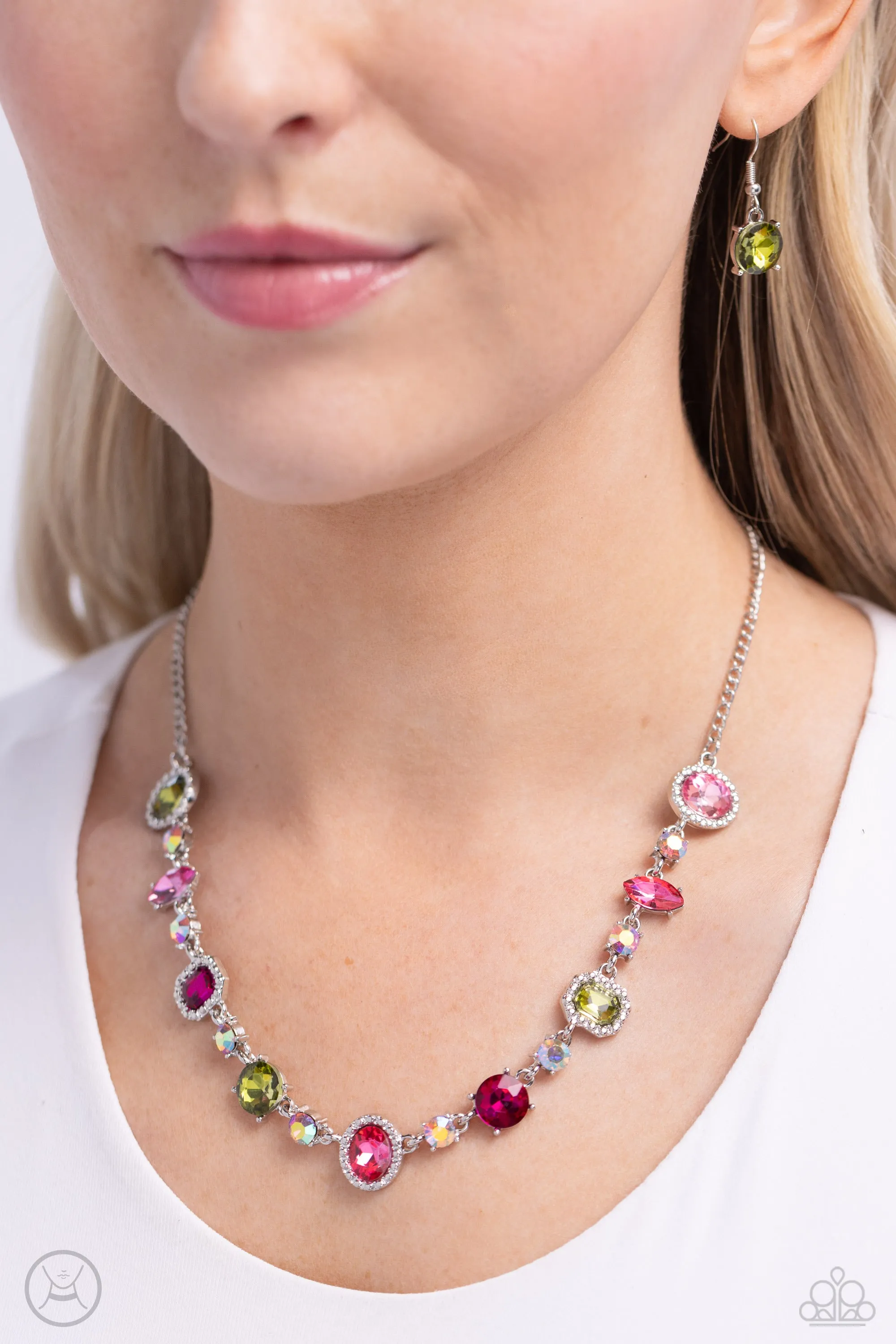 Dramatic Debut - Multi - Colorful and Iridescent Rhinestone Paparazzi Short Necklace