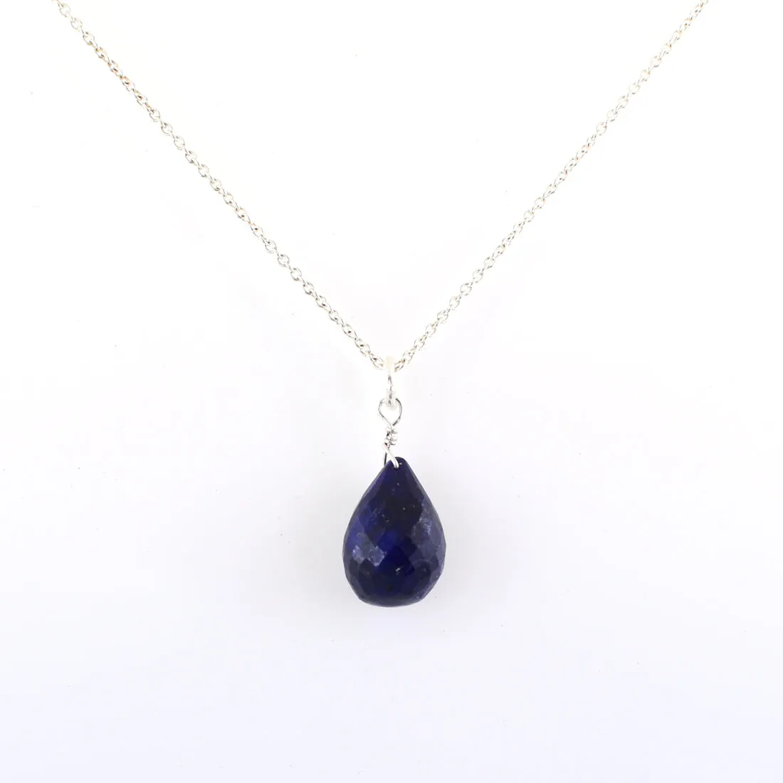 Drop Shape Blue Sapphire Briolite Necklace In 925 Sterling Silver!