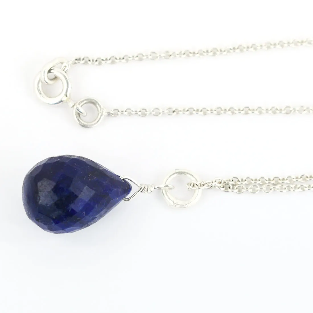 Drop Shape Blue Sapphire Briolite Necklace In 925 Sterling Silver!