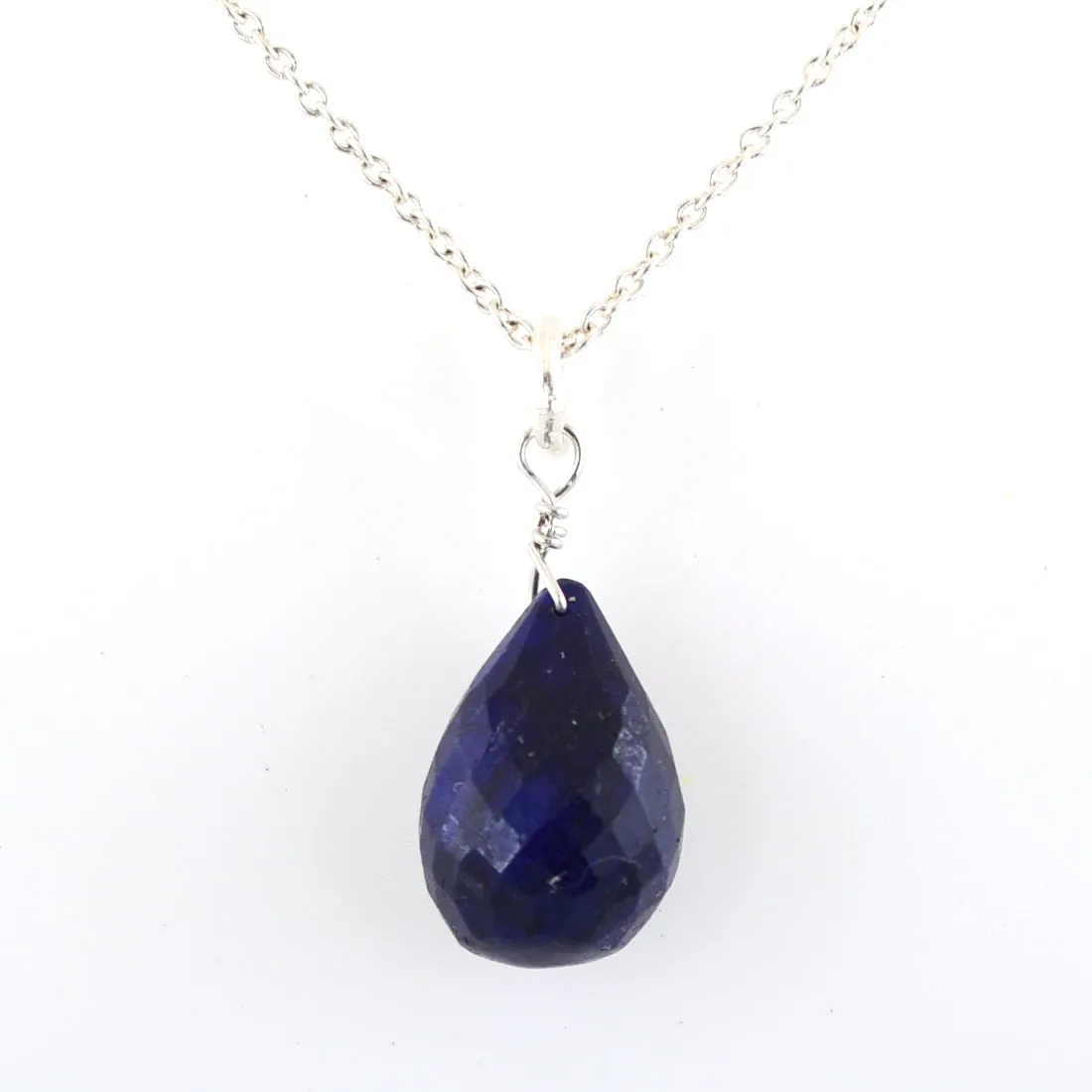 Drop Shape Blue Sapphire Briolite Necklace In 925 Sterling Silver!