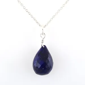 Drop Shape Blue Sapphire Briolite Necklace In 925 Sterling Silver!