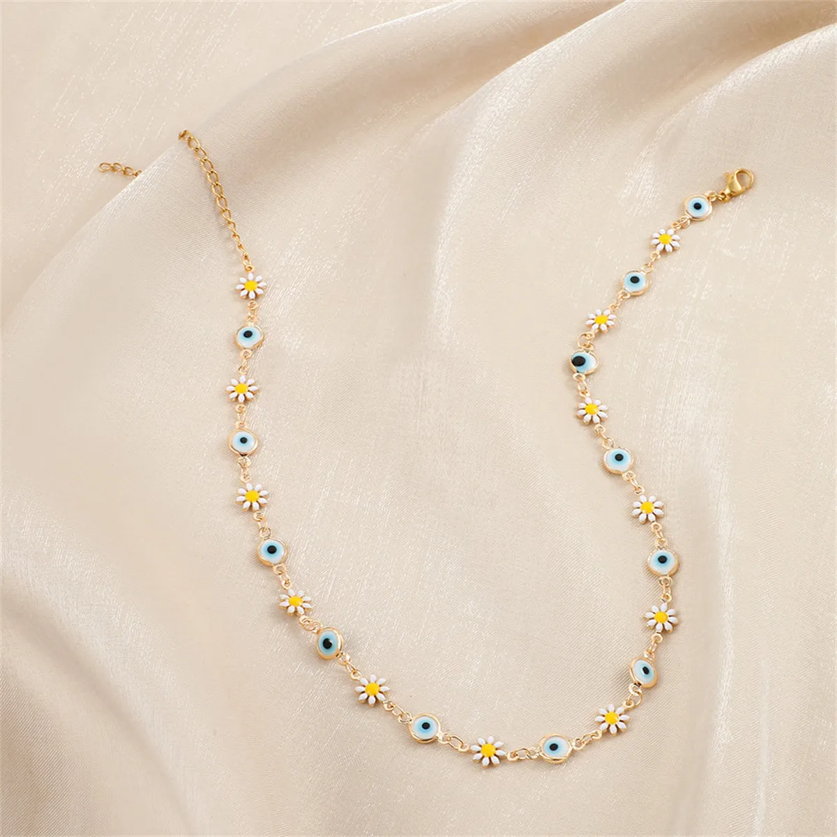 Dusty Blue Enamel & 18K Gold-Plated Eye Mum Station Choker Necklace