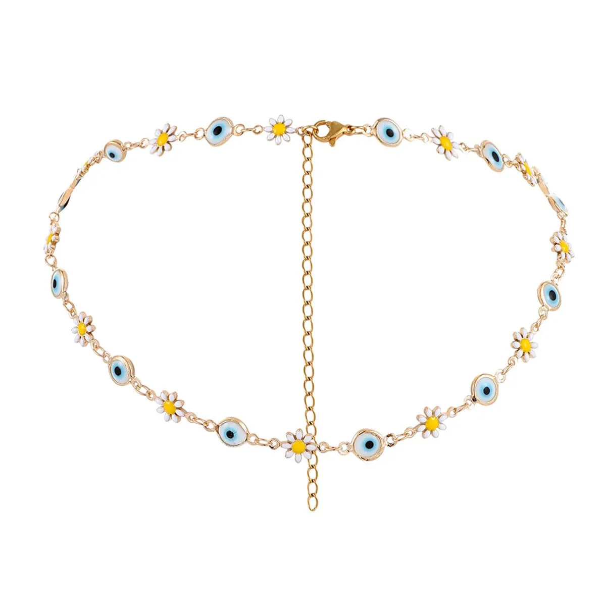 Dusty Blue Enamel & 18K Gold-Plated Eye Mum Station Choker Necklace