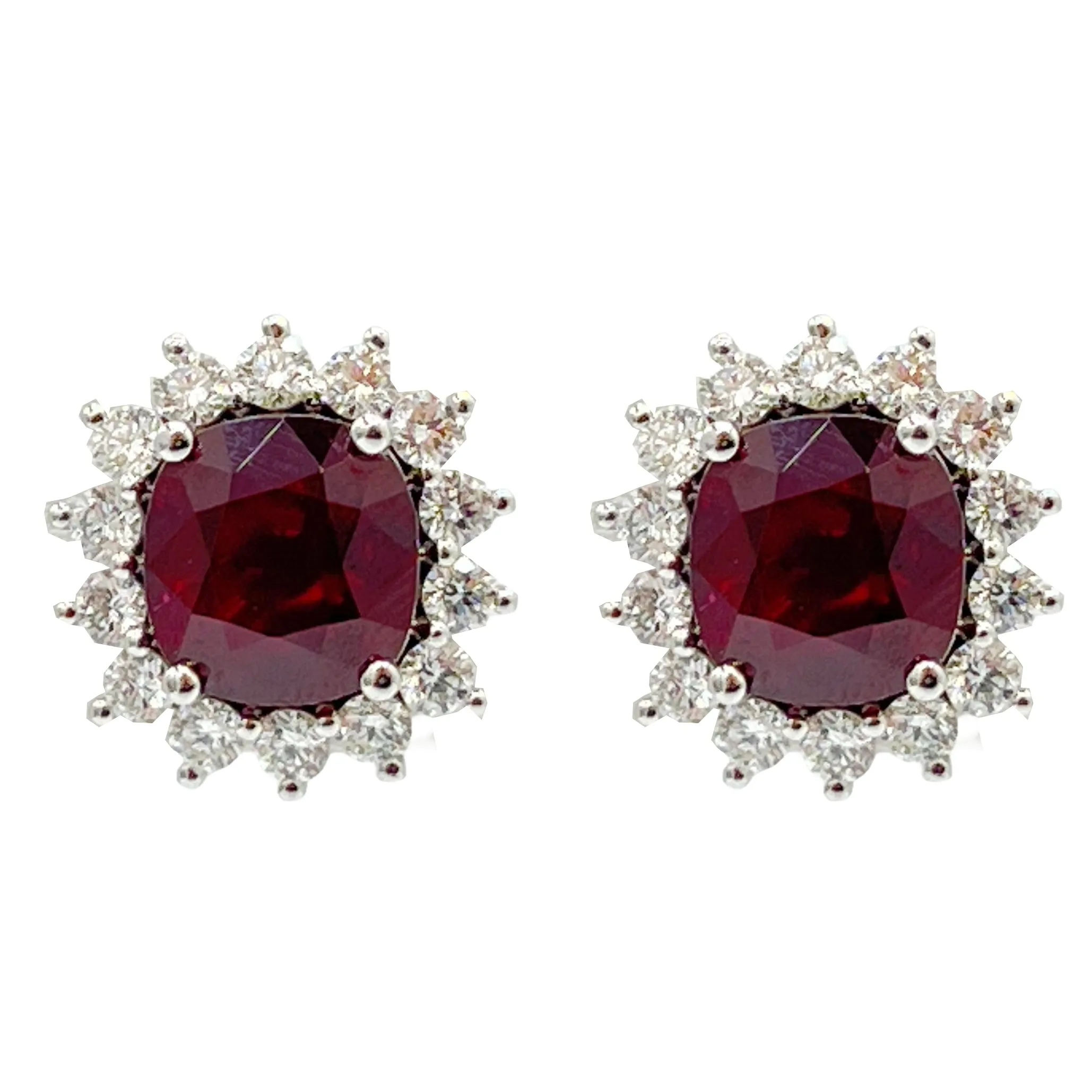 EARRING 18KW 2RUBY-10.39CT 18RD-1.89CT GRS-PIDGEON
