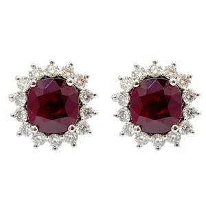 EARRING 18KW 2RUBY-10.39CT 18RD-1.89CT GRS-PIDGEON