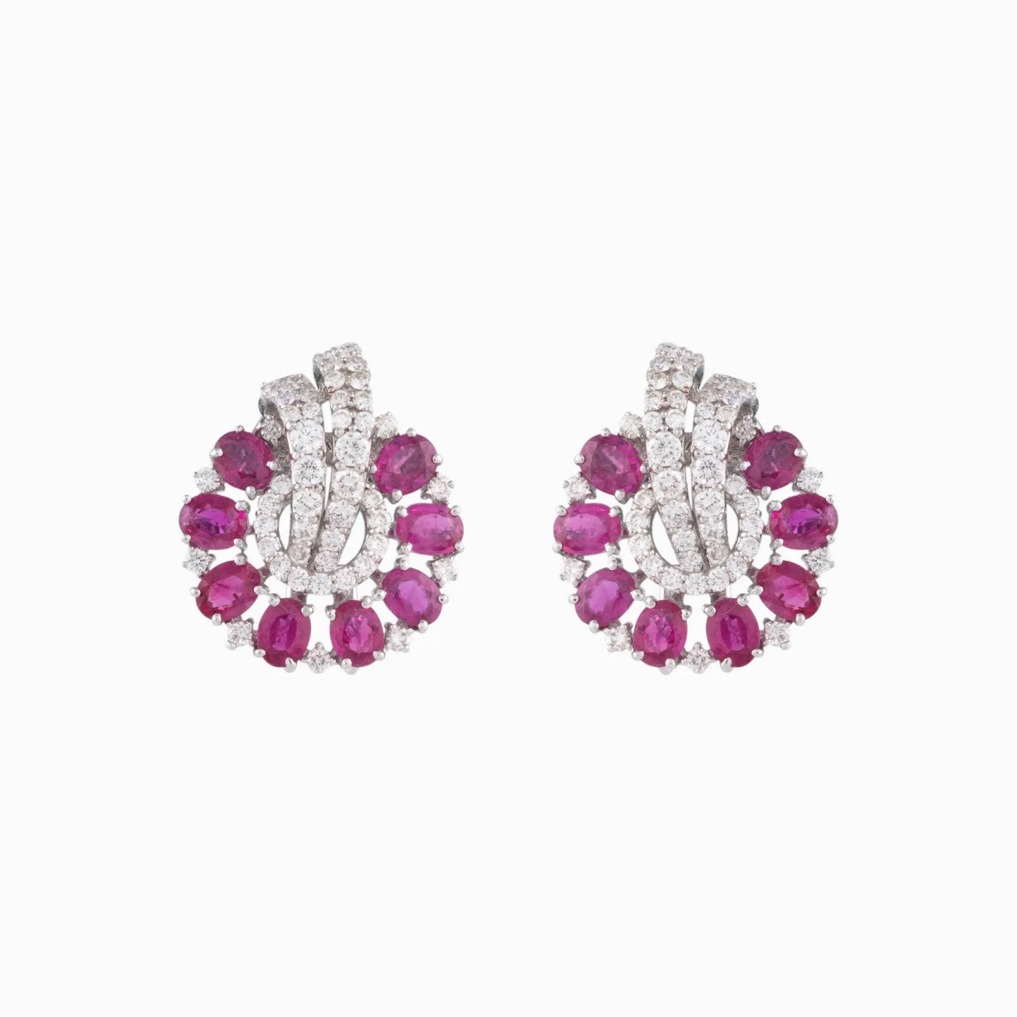 Earring pair with Round Cut Diamondand Ruby c/st-PGDE0198