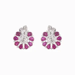 Earring pair with Round Cut Diamondand Ruby c/st-PGDE0198