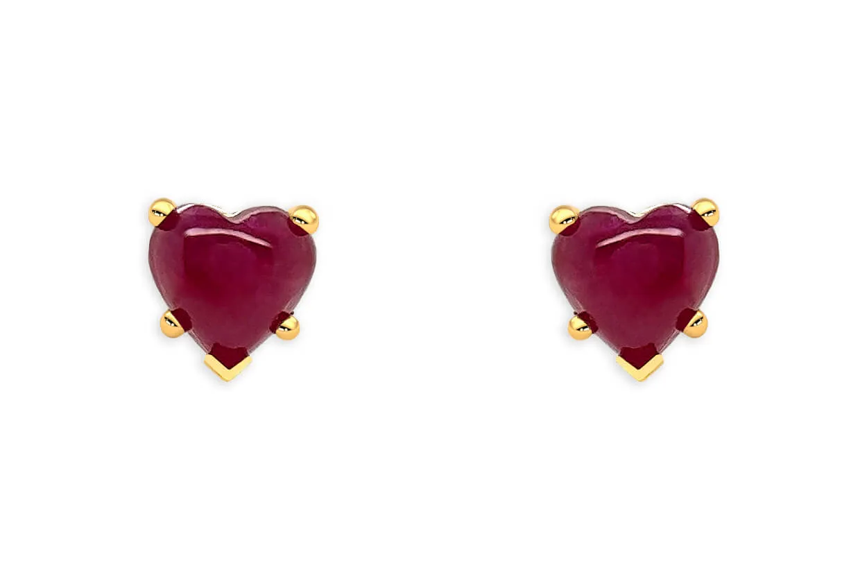 Earrings 14kt Gold & Ruby Cabochon Hearts Studs