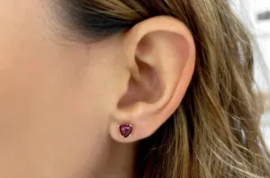 Earrings 14kt Gold & Ruby Cabochon Hearts Studs
