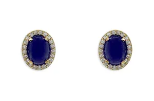 Earrings 18kt Gold Oval Sapphire Cabochons & Diamonds Studs