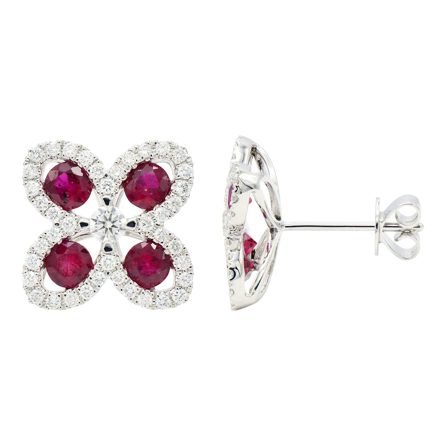 Earrings 18KW/3.7G 8RUBY-1.30CT 82RD-0.55CT